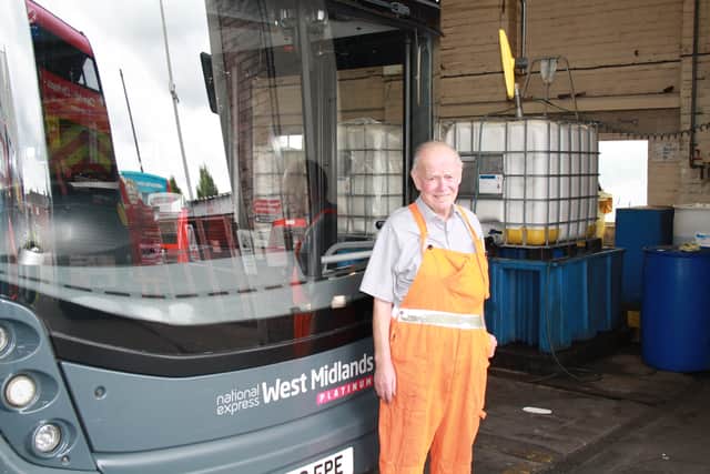 Len Stanton is National Express West Midlands’ longest serving bus engineer after working at the West Bromwich garage since 1951