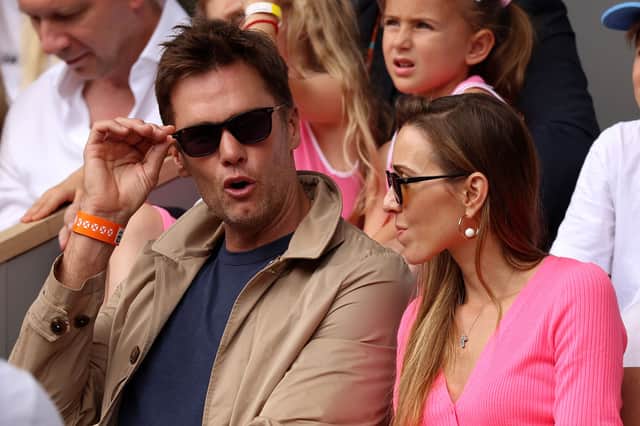 Tom Brady with Jelena Djokovic  during the Men's Singles Final match between Novak Djokovic of Serbia and Casper Ruud of Norway on Day Fifteen of the 2023 French Open