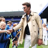 : Tom Brady, Former NFL Quarterback interacts with Birmingham City Mascots prior to the Sky Bet Championship match between Birmingham City and Leeds United at St Andrews