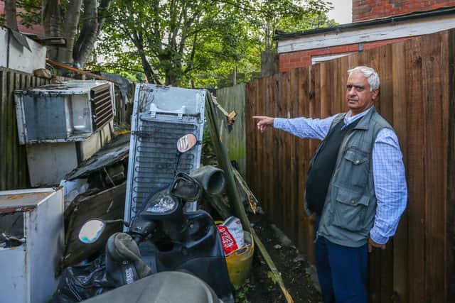 Landlord Kulwinder Raindi.  An alleyway betwBacchus Road and Nineveh Road in Handsworth, Birmingham, that is full of rubbish which locals say has been there for ten years. 