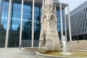 Water in Chamberlain Memorial Fountain turns green in Birmingham city centre