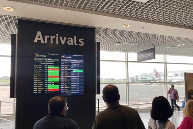 The scene at Birmingham aiport after a failure of the UK air traffic control network led to a reduction in airspace capacity across the country, August 28 2023