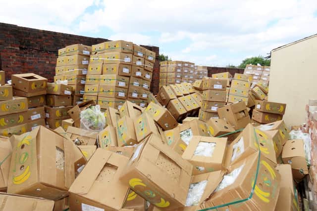 Banana boxes at Greet Green Industrial Estate in West Bromwich, West Mids.  (Photo - NCA / SWNS)