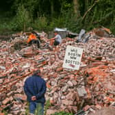 The Crooked House pub remains following fire and demolition in Himley, near Dudley, in Staffordshire