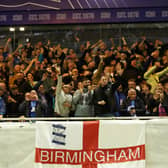Birmingham City fans celebrate during Friday night’s 3-1 win against West Brom