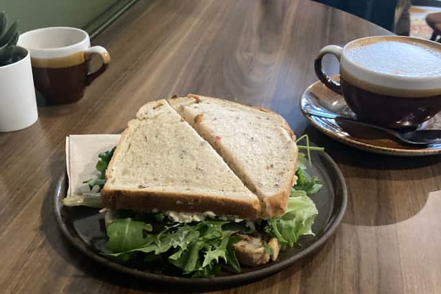 Cheese ploughmans sandwich for £6.75 and cappuccino 