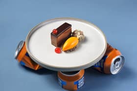 With chocolate pave and Irn Bru sorbet
