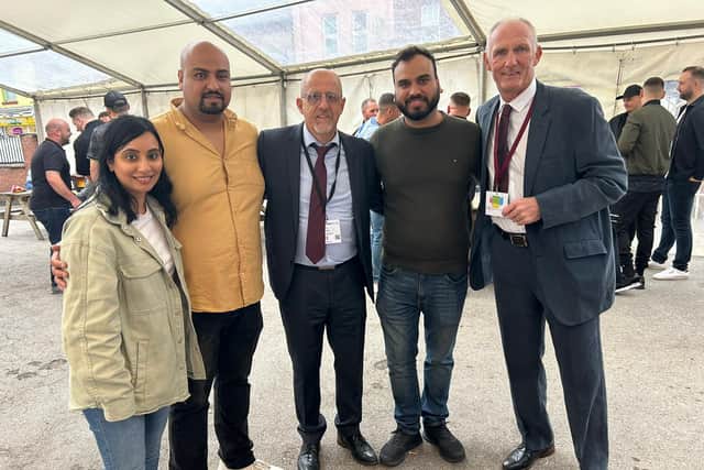 Kiran and his brother with Aston Villa legends Colin Gibson and Alan Evans