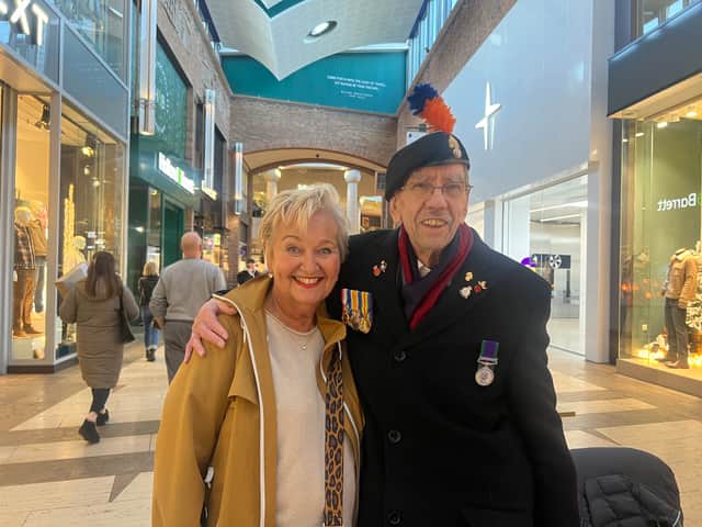 Chris and a Royal British Legion volunteer at Touchwood Shopping Centre.