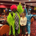 Fatt Butcher and a Blue alien at a Mecca bingo hall in Birmingham