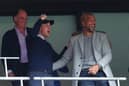 Britain's Prince William, Duke of Cambridge (L) celebrates with former Aston Villa player John Carew. 