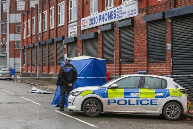 Police on Great Hampton Row in Hockley, Birmingham, after a man is stabbed
