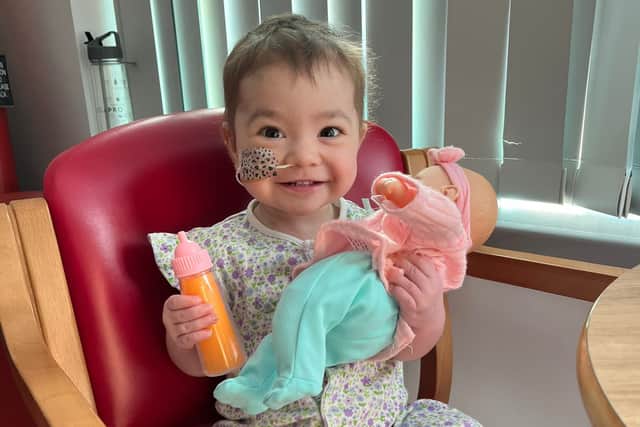 20 month old Hallie Reeve in hospital after being diagnosed with rare cancer. 