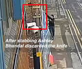 Bhandal discarding the knife after stabbing Ashley. (Photo - West Midlands Police / SWNS)