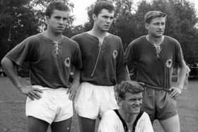 Pictured prior to the 1966 World Cup Franz Beckenbaur with Sepp Maier and (L-R) Brend Patzke and Freidl Lutz (Allsport Hutton/Archive)