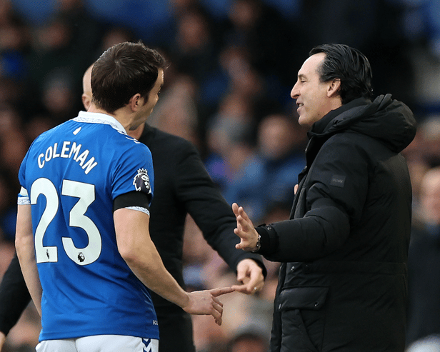 Unai Emery and Seamus Coleman exchanged words on the touchline during Everton 0-0 Aston Villa.