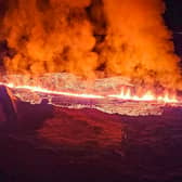 A horrifying video shows the huge amount of scorching lava spewing out of a volcano that has erupted in Iceland. (Photo: AFP via Getty Images)