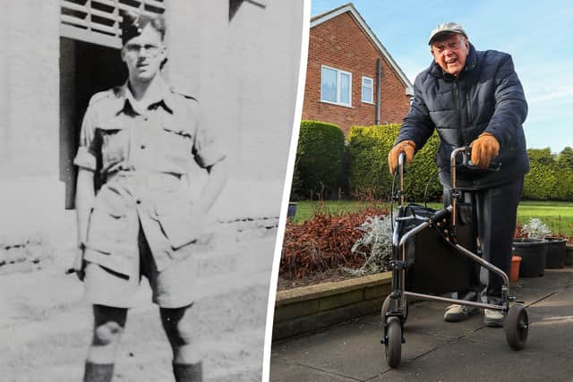 World War II veteran Lance Corporal Harold Jones, from Birmingham, walks around his garden 30 times every day to raise money for charity after being inspired by Captain Sir Tom Moore