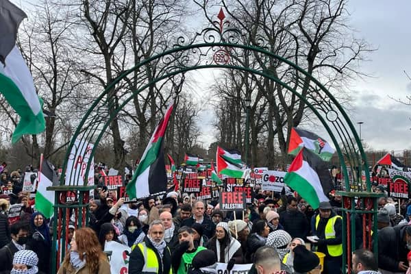 Palestine ceasefire demonstration in Birmingham at Sparkhill Park (Photo by Birmingham Stop the War Coalition)