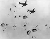 Parachutes fill the sky in World War II operation