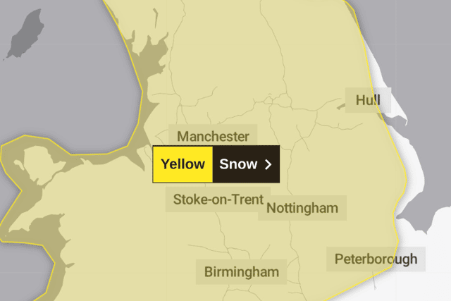 The Met Office snow warning in place in the UK this Thursday and Friday