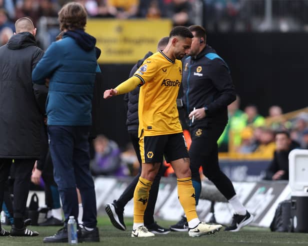 Matheus Cunha had to come off against Brentford. He won't feature for Wolves against Spurs but could be back in a few weeks. (Image: Getty Images)
