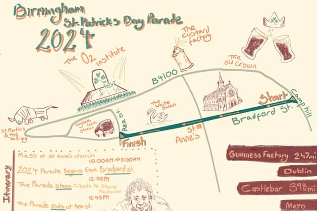 Birmingham St Patrick's Day Parade 2024 route through Digbeth