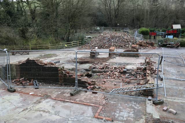 The ruins of the The Crooked House pub in Himley, near Dudley, in Staffordshire