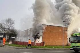 The maisonette in Ridgeway Road, Tipton during the fire, February 27 2024
