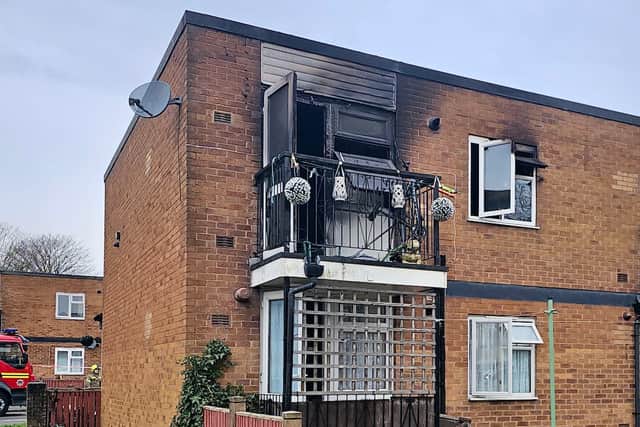 The remains of a maisonette in Ridgeway Road, Tipton after a fire, February 27 2024