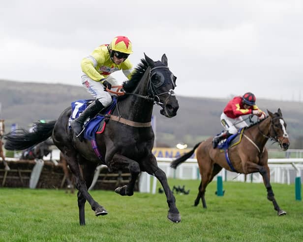 Harry Cobden riding Monmiral (yellow) clear the last to win The Pertemps Network Final Handicap Hurdle during day three of the Cheltenham Festival 2024. (Photo by Alan Crowhurst/Getty Images)