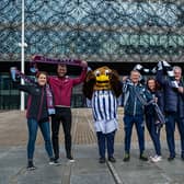 Katharine Merry and Nathan Baker for the Aston Villa Foundation_ Baggie Bird, Dave Heeley, Jayne Norton and Ally Robertson for the Albion Foundation_ Roger Johnson and Jake Malbasa for the Birmingham City Foundation in Centenary Square