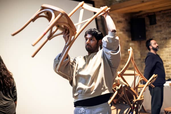 Rehearsal shot with actor Aaron Gill from SILENCE - a play about Indian Partition at the Rep theatre in Birmingham