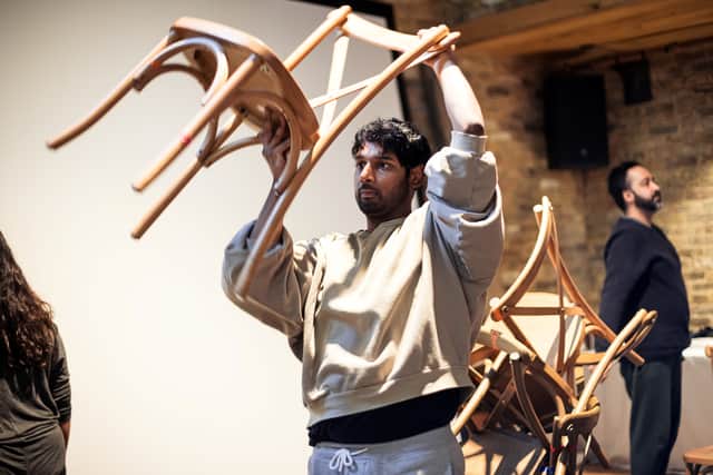 Rehearsal shot with actor Aaron Gill from SILENCE - a play about Indian Partition at the Rep theatre in Birmingham