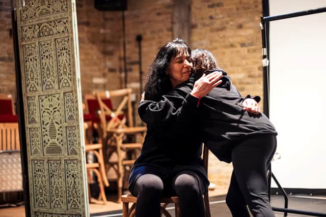 Rehearsals for SILENCE with Mamta Kaash (Pooja, Khadija, Noor) and Tia Dutt (Daughter, Mandeep, Jasmine, Zara) at Birmingham Rep