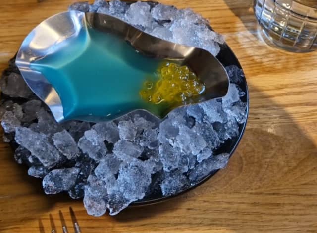 The star of the show –  the Cosmic Oyster Cocktail. This special disco blue mixture was a sensory delight. 
