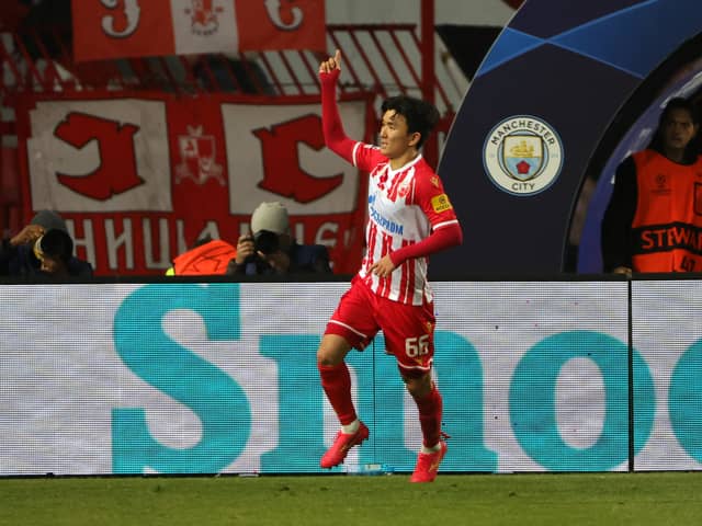 Hwang In-beom scored for Crvena zezda against Manchester City in the UEFA Champions League. Wolves are keeping an eye on him. (Image: Srdjan Stevanovic/Getty Images)