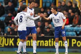 Matt Derbyshire (r) played for Birmingham City in the 2010/11 season. He is now a free agent at 38-years-old. (Dean Mouhtaropoulos/Getty Images)