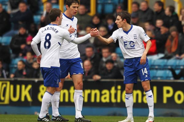 Matt Derbyshire (r) played for Birmingham City in the 2010/11 season. He is now a free agent at 38-years-old. (Dean Mouhtaropoulos/Getty Images)