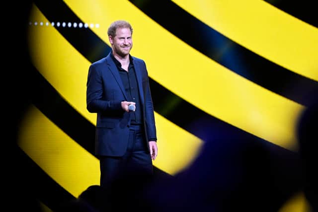 Prince Harry, Duke of Sussex on stage during the closing ceremony of the Invictus Games in 2023