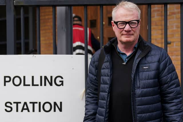 Labour party candidate for the Mayor of the West Midlands, Richard Parker, arrives to cast his vote at Birmingham Progressive Synagogue polling station.