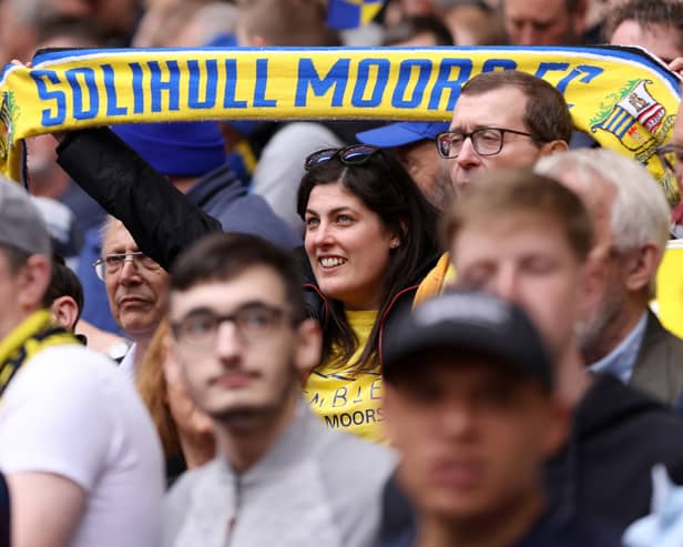 Solihull Moors fan shows their support during the Vanarama National League Play-Off Final match between Bromley and Solihull Moors at Wembley Stadium
