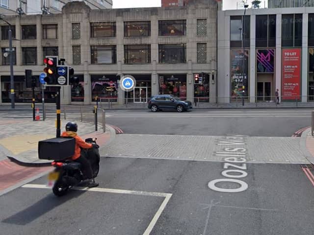 Oozells Way and Broad Street junction in Birmingham