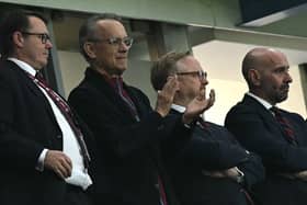 US actor Tom Hanks, applauds ahead of the English Premier League football match between Aston Villa and Liverpool at Villa Park in Birmingham