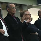 US actor Tom Hanks, applauds ahead of the English Premier League football match between Aston Villa and Liverpool at Villa Park in Birmingham