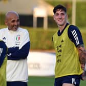 Luciano Spalletti (L) has ruled out the possibility of Nicolo Zaniolo representing Italy at EURO 2024. He suffered an injury playing for Aston Villa. (Photo by Claudio Villa/Getty Images)