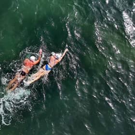 Gerrard Gosens, 54, trains in preparation for his channel crossing swim alongside guide swimmer.