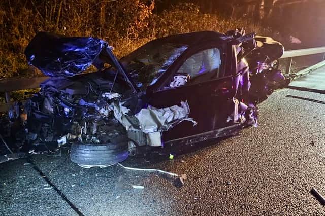 Destroyed car on M6 that had broken down then involved in collision