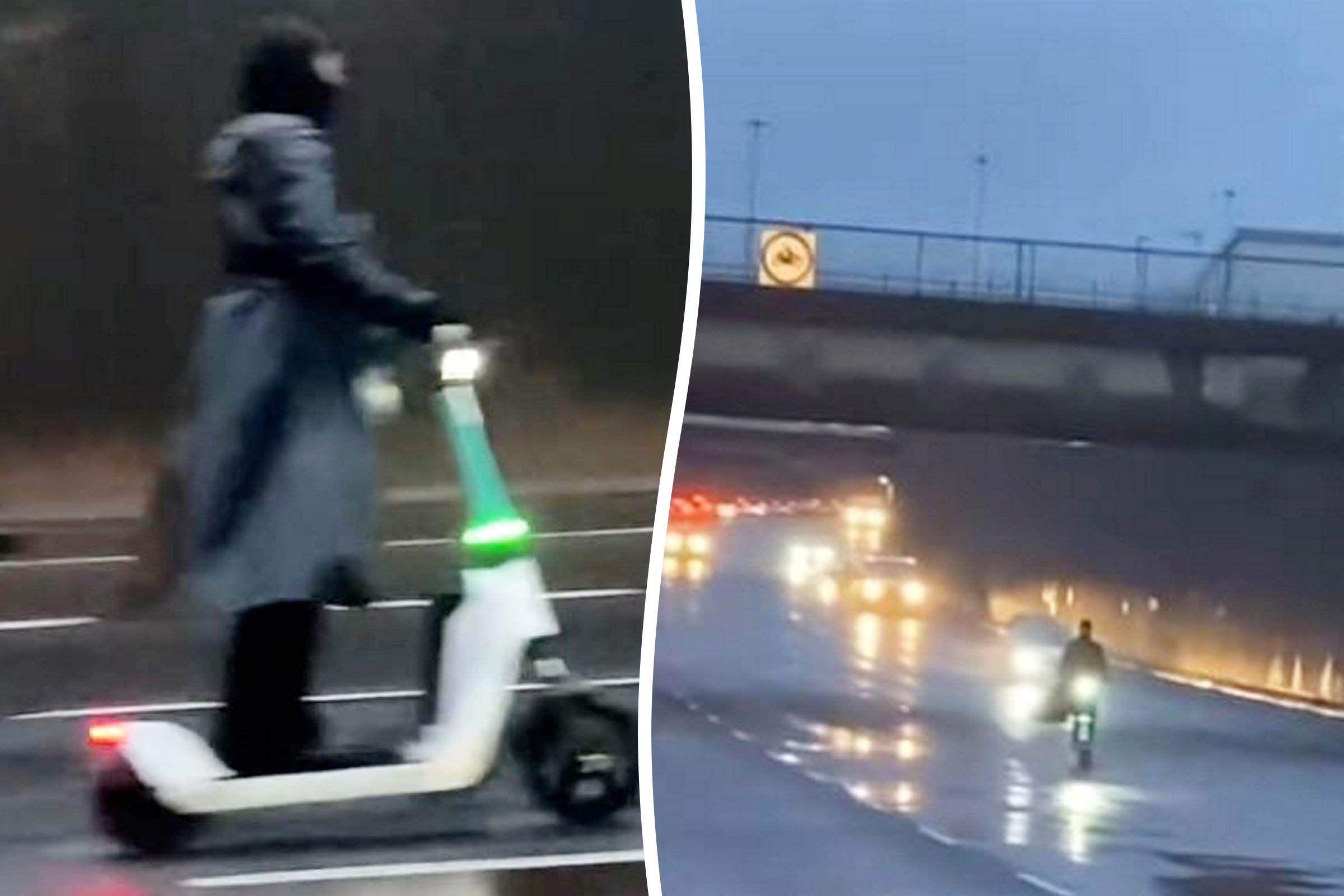 Storm Darragh: Reckless e-scooter rider risks life on motorway