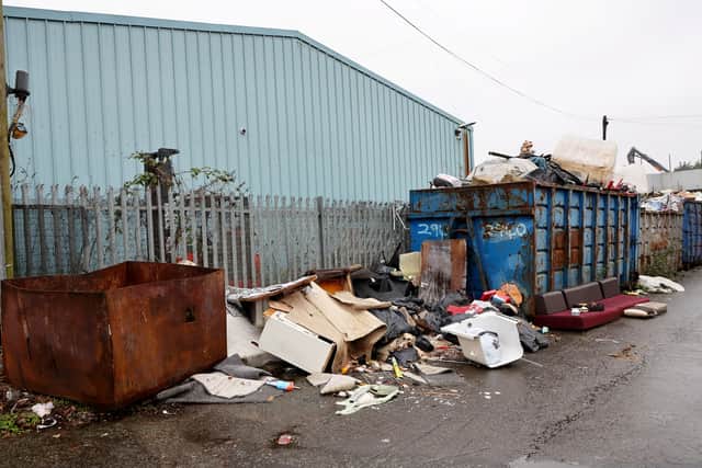 Rubbish on Springvale Street in Willenhall, West Midlands. Rubbish, including sofa, mattresses, skip, caravan and rubble has been dumped on Springvale Street , Ann Street and Ward Street in Willenhall in West Midlands